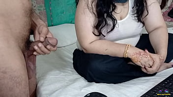 Hairy armpits Indian wife cheats with her husband and gives handjob to a friend during webcam live session while other family and parents were not home and talking in hindi